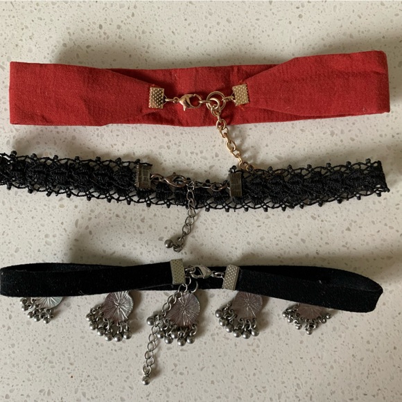 3 piece choker set perfect for festivals. All have adjustable chains. - Picture 2 of 4